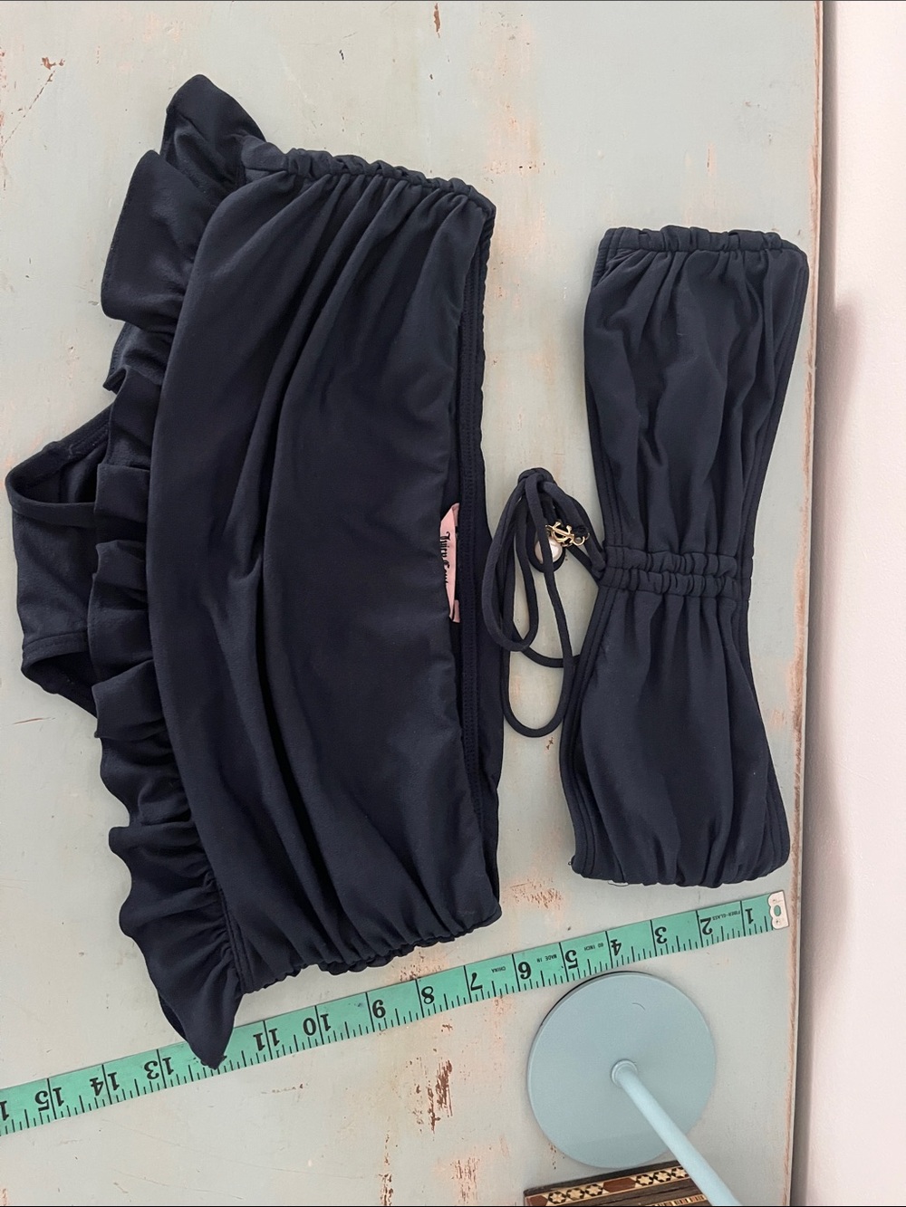 Juicy Couture Navy Ruffle Bandeau Bikini Small/Medium - Picture 9 of 15
